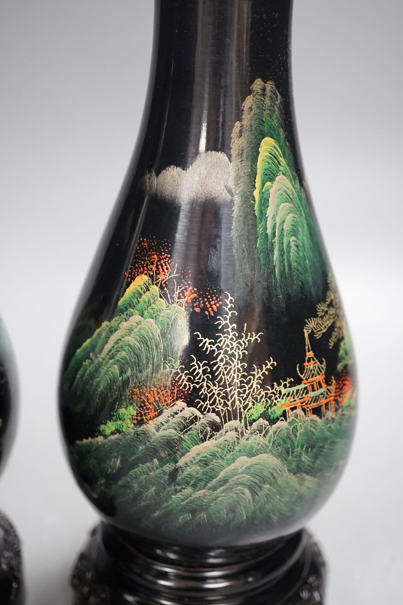 A pair of Chinese Fuzhou lacquer vases 24cm